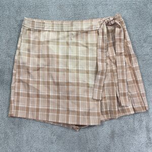 Potter's Pot Skort Wrap Skirt Womens Large Beige Plaid Side Zip Street Wear